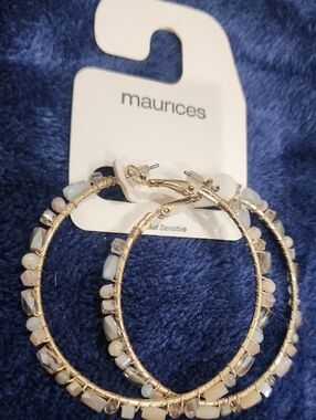 Maurices Gold Hoop Earrings with Opalescent White Beads